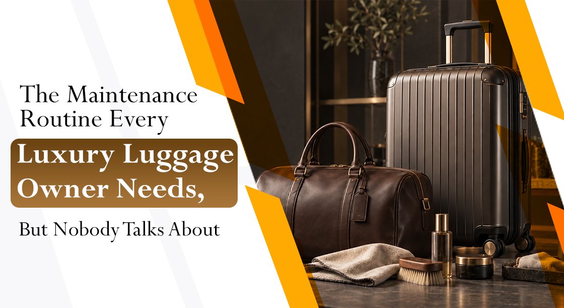 Luxury luggage arranged with professional maintenance tools